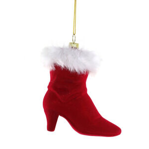 Christmas Boot Ornament Red Velvet White Fur Trim Fashionista Shoe 4"
